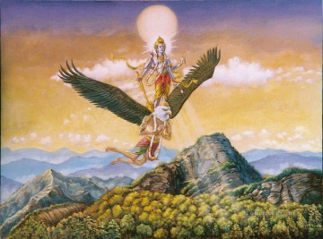 ヒンズー教の鷲の背中に乗って飛ぶヴィスヌ Oil Paintings